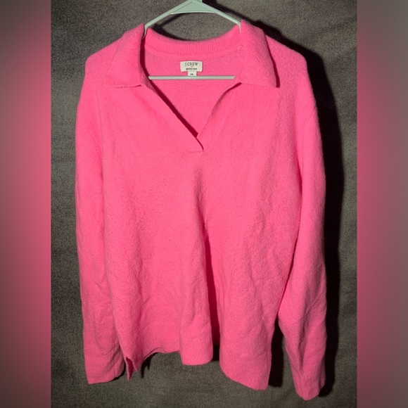 J. Crew Sweaters - J Crew Sweater Women XL Pink V Neck Preppy Casual Polo Pullover Extra Soft